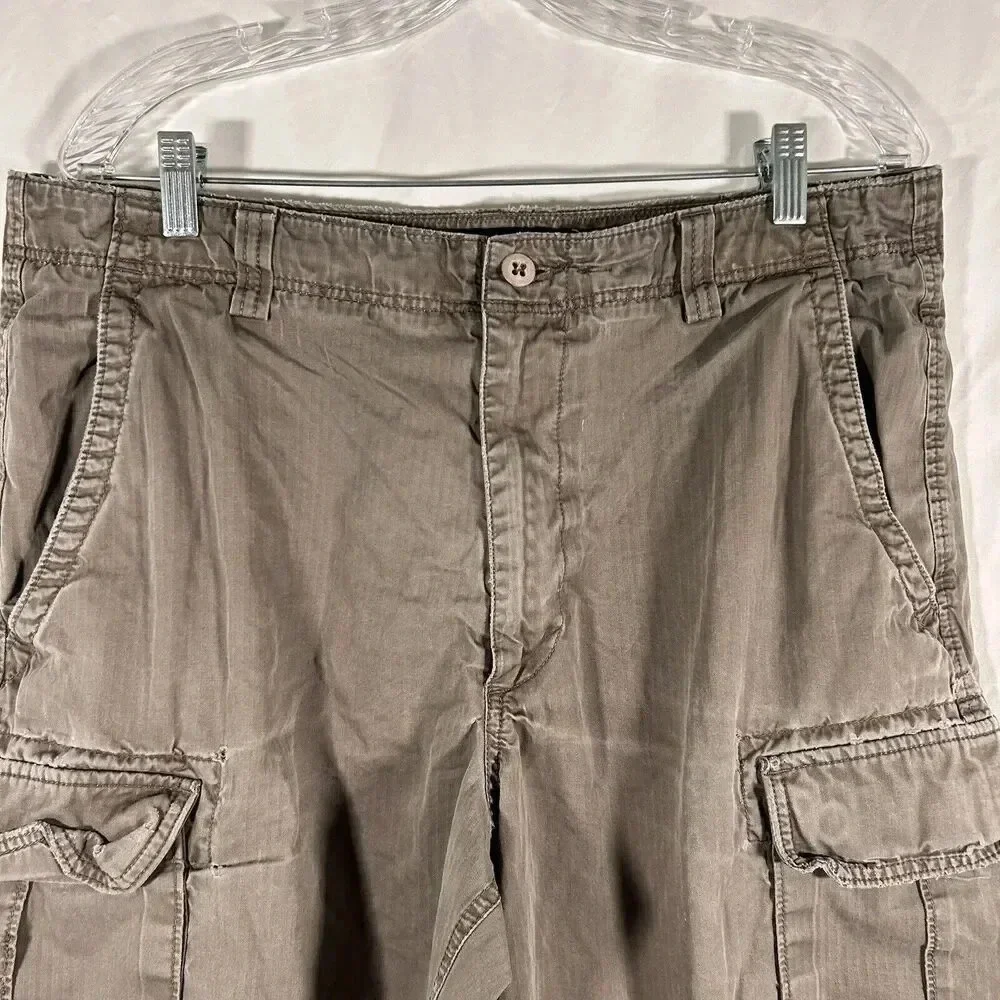 Banana Republic Cargo Shorts Men's 35 Grey Button Zip 100% Cotton Distressed